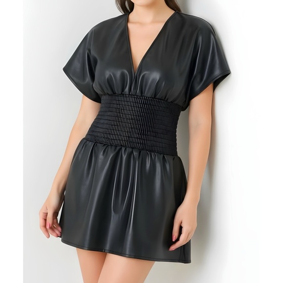 MISA LOS ANGELES Mounia Faux Leather Mini Dress, Black, Medium